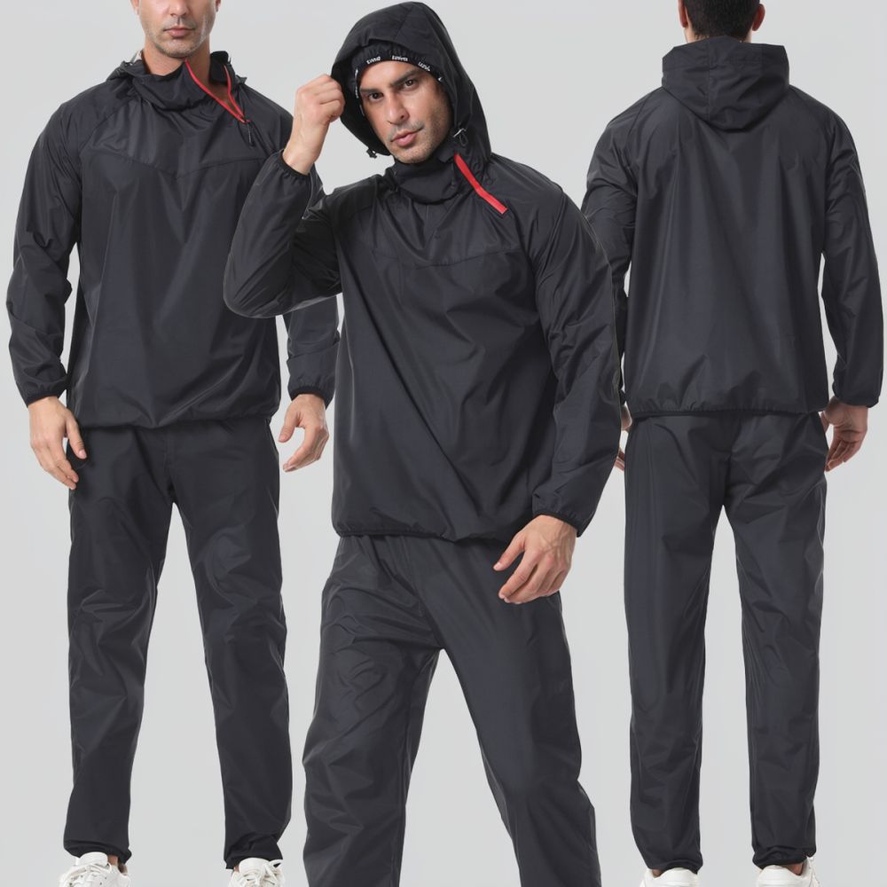 Running Gear Quick Dry - Erkekler için Terleten Sauna Tulumu, Kapüşonlu,